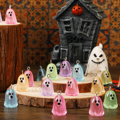 Augshy 64 Pcs Halloween Ghost Charms, Resin Ghost Charms Luminous Ghost Beads Halloween Pendant Bulk Glow in The Dark Ornament for DIY Bracelet Necklace Earrings Jewelry Making Accessories Decorations