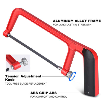 HAUTMEC Mini Hacksaw with Miter Box Set, 6" Hack Saw with Adjustable Cutting Angles & 6 Bi-Metal Blades, Compact Hand Saw for Wood, Metal, Plastic, Crafts, and DIY – HT0262