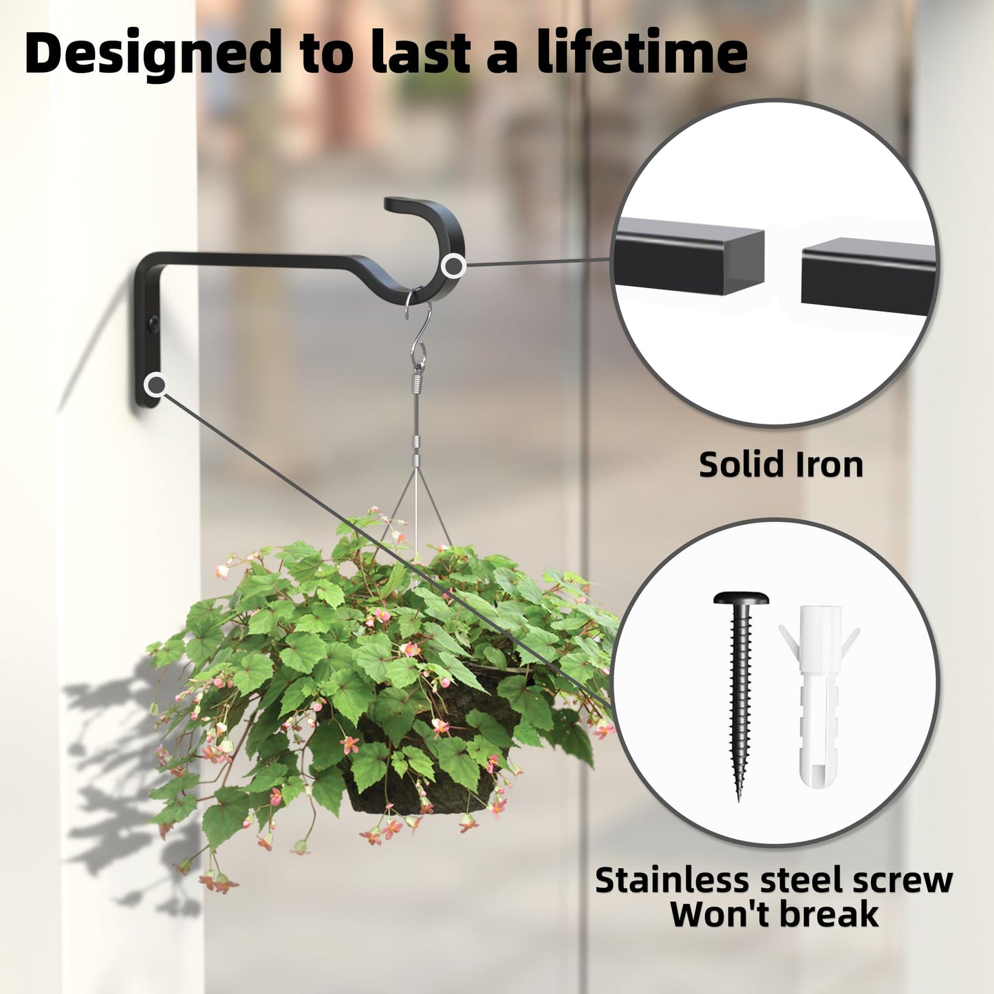 6 Inch 2 Pack Heavy Duty Outdoor Plant Hangers for Plants, Iron Plant Brackets with Metal Plant Hooks for Hanging Lantern, Bird Feeder