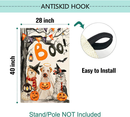 Baccessor Halloween Boo House Flag Vertical Double Sided,Scary Pumpkin Ghost Spooky Dog 28 x 40 Inch Burlap Welcome Yard Flag for Halloween Farmhouse Holiday Yard Outdoor Decoration