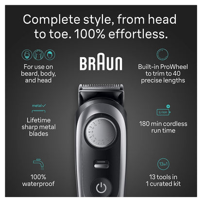 Braun All-in-One Men's Shaving Kit Series 9 9440, 13-in-1 Beard, Face, Nose, Ear Trimmer, Hair Clippers, Body Groomer and Manscaping