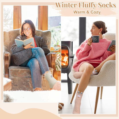 iCamter 5 Pairs Womens Fluffy Fuzzy Socks Cute Warm Winter Slipper Cozy Socks for Women