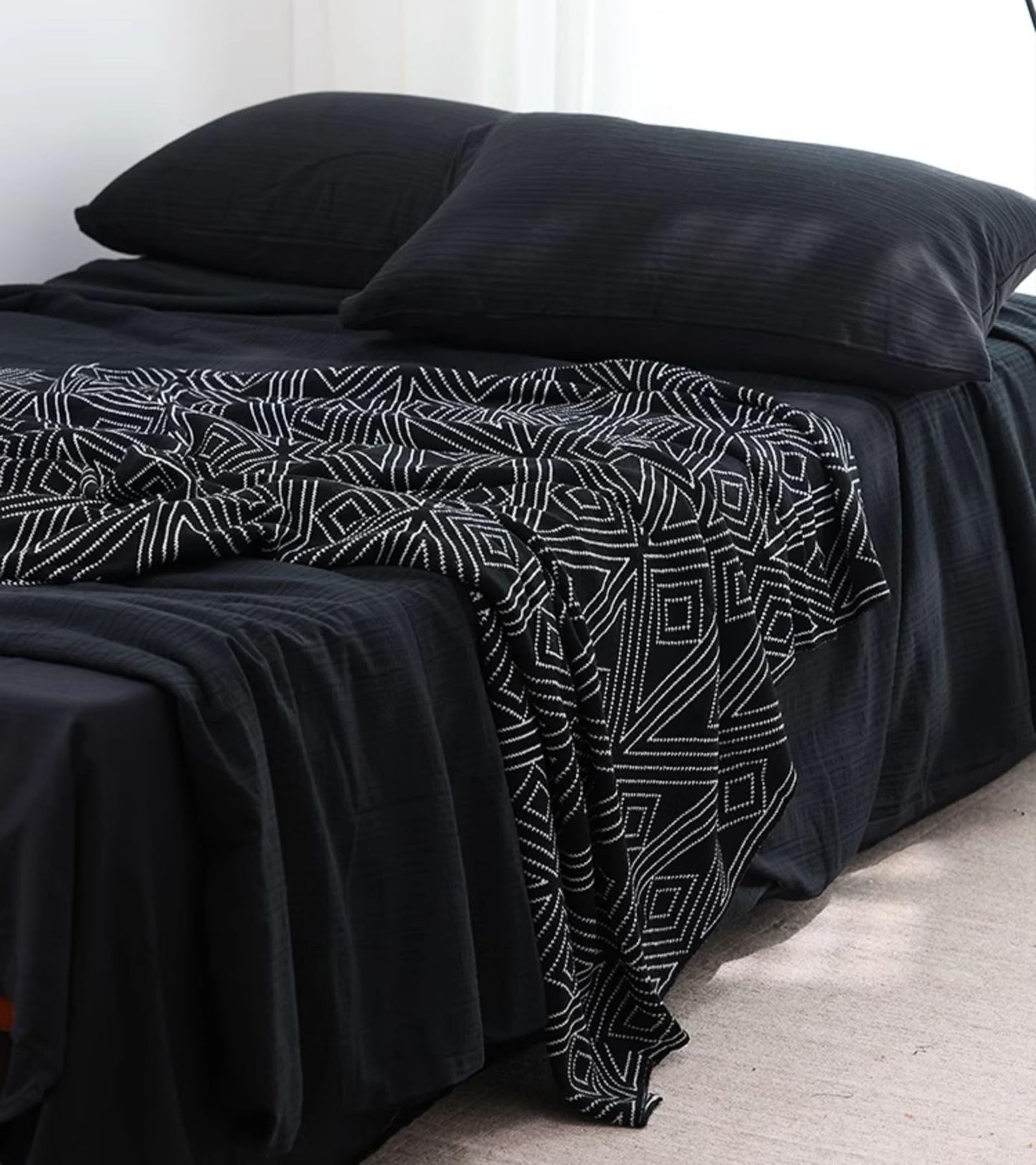 Black and White Throw Blankets Queen Size, Knitted Modern Patterned Throw Blanket, Soft Lightweight Woven Throw Blanket for Sofa Couch Bed and Living Room, Black&White (60x80 Inch)