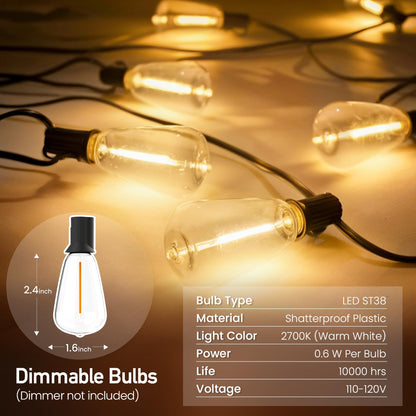 AUBVERC Outdoor String Lights 100 FT 52 Shatterproof LED Bulbs, UL Certified Patio Lights Outdoor Light Strings Waterproof for Patio Yard Outside Party Wedding, Connectable Dimmable 50 Sockets 2700K