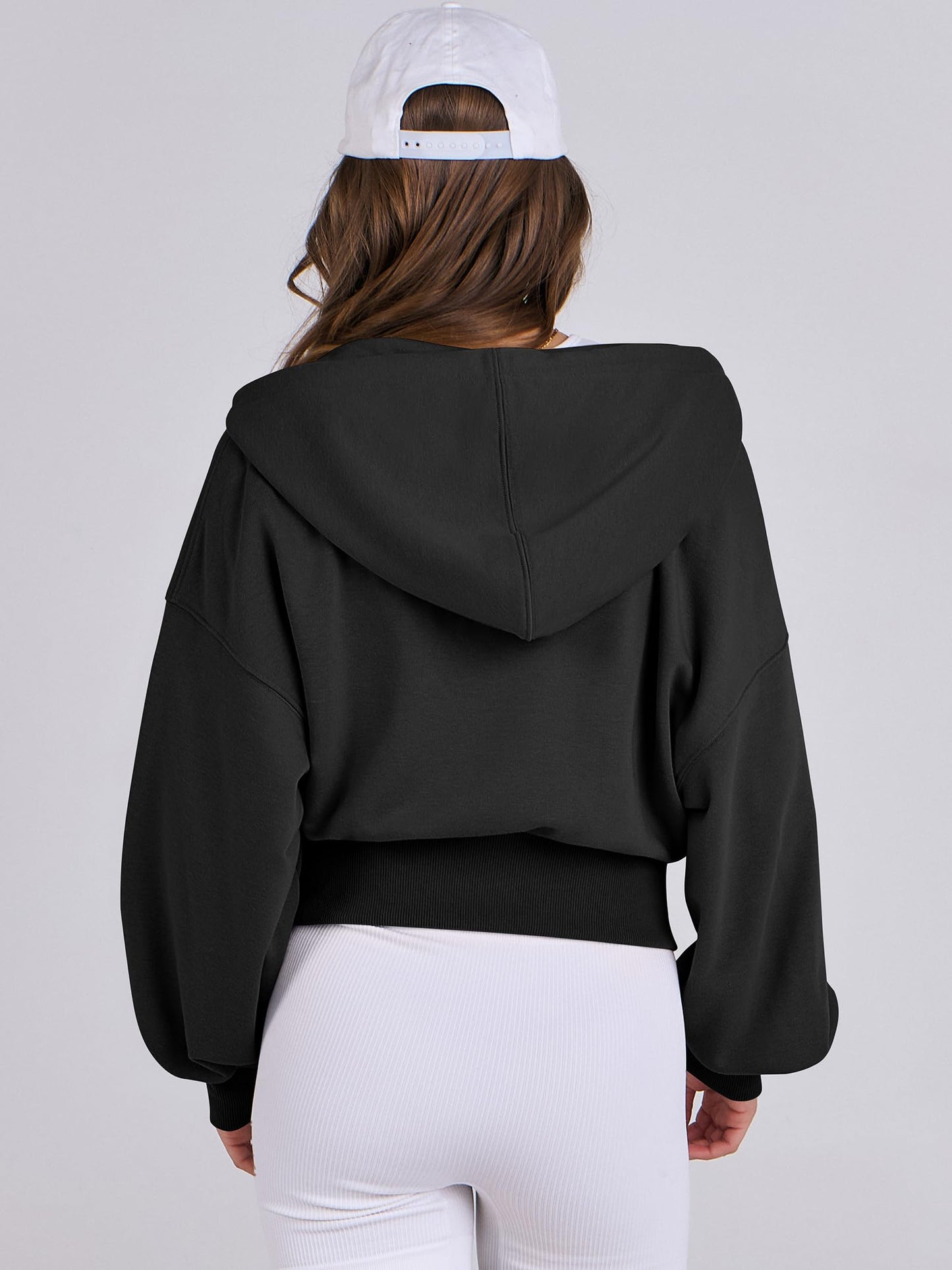 ANRABESS Women's Zip Up Hoodies Cropped Sweatshirts Casual Zip Jackets 2025 Fashion Trendy Fall Outfits Black Large