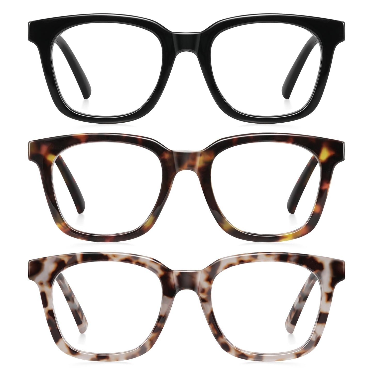 AIMISUV Reading Glasses for Women Men - Blue Light Blocking Magnifying Readers,Oprah Square Anti-Glare Computer Eyeglasses(3Pack,3.0X)