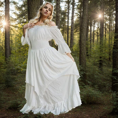 Abaowedding Women's Gothic Witch Dress Medieval Renaissance Costume Victorian Dress White Small/Medium