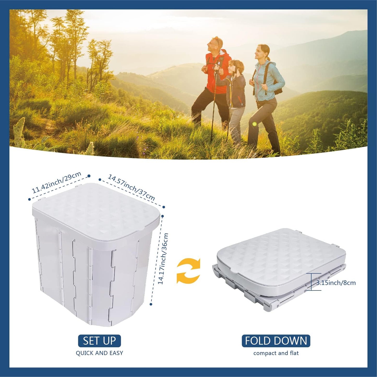 Hapoon XL Portable Folding Camping Toilet with Lid - Travel Portable Potty for Adults, Grey