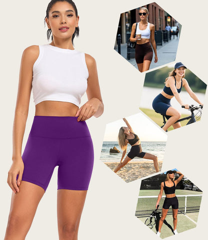 wirarpa Women's Biker Shorts High Waisted Soft Workout Running Yoga Spandex Purple Shorts 6 Inches,L Size