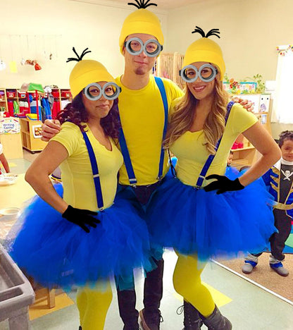 WISHTEN Halloween Costume for Adult Women,Goggles/Yellow Beanie/Blue Dress/Suspenders/Gloves Halloween Costume Accessories