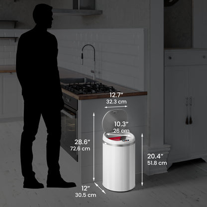 iTouchless Automatic Touchless Sensor Trash Can – 8 Gallon / 30.3 Liter – Pearl White – Round