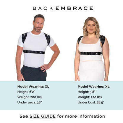 BackEmbrace Posture Corrector for Women and Men - Made in USA - Slim and Adjustable Shoulder Brace - Back Brace for Back Pain Relief - Black Drizzle XL