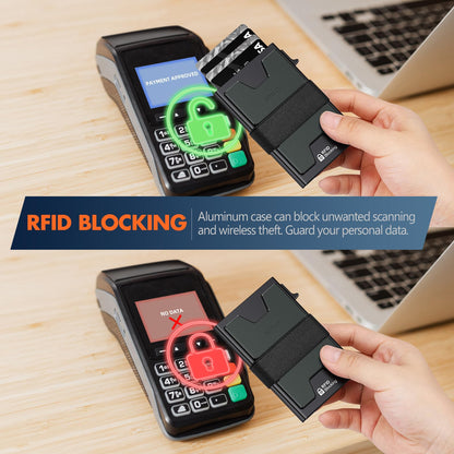 AUTLEY Slim Card Holder, Minimalist Pop Up Wallet for Men, RFID Blocking Mens Wallet with Cash Band (Black)