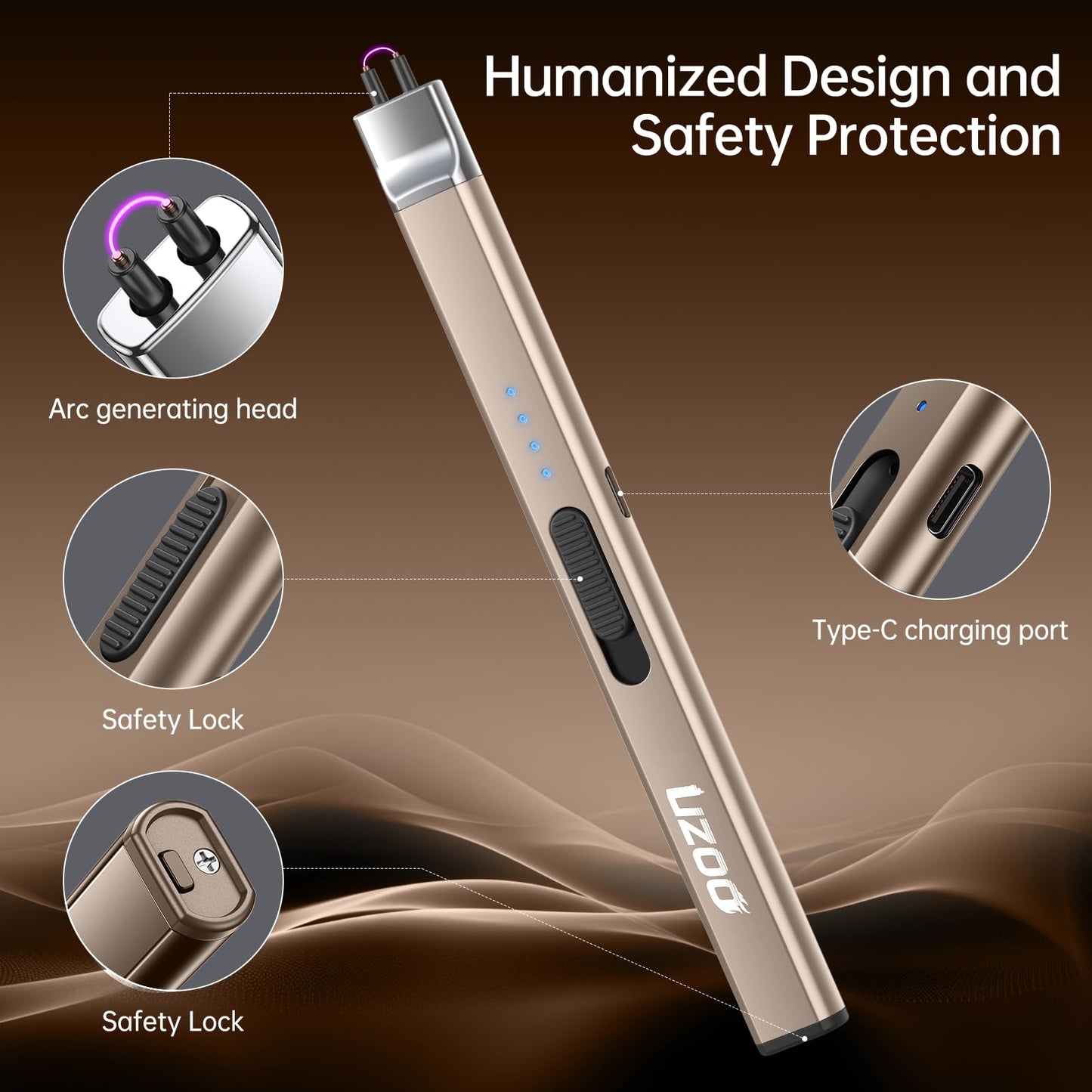 Betrich Candle lighters, Electric Lighter, Rechargeable Arc Lighter, 360° Flexible Neck Flameless Grill Long Lighters for Candle Aromatherapy Camping BBQ Gas Stove-Gold