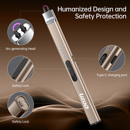 Betrich Candle lighters, Electric Lighter, Rechargeable Arc Lighter, 360° Flexible Neck Flameless Grill Long Lighters for Candle Aromatherapy Camping BBQ Gas Stove-Gold