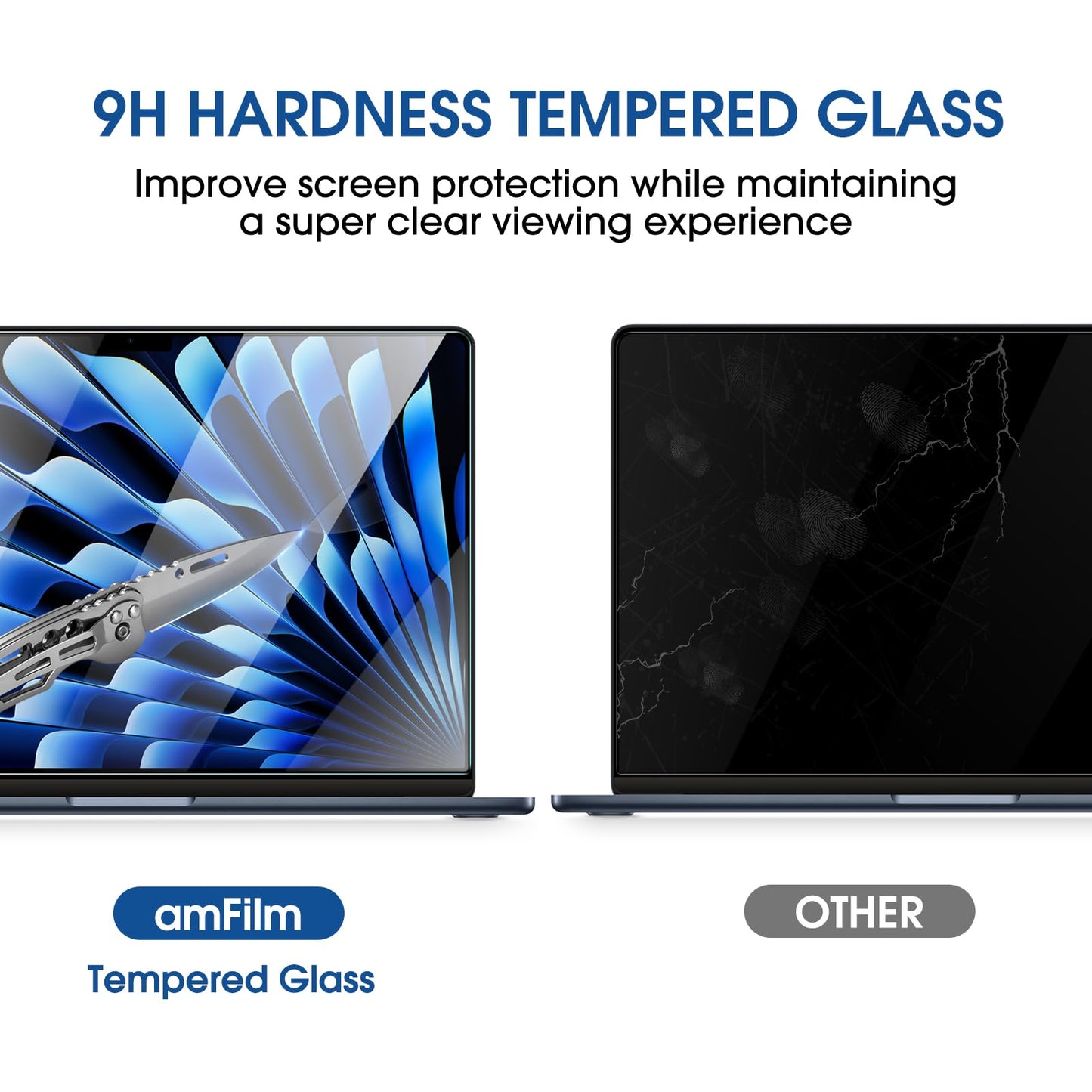 amFilm Designed for MacBook Air 15-Inch (M4 Chip/M3 Chip/M2 Chip, 2023-2025 Released) Tempered Glass Screen Protector [Zero Bubbles][9H Hardness][ Anti-Scratch][ Anti-Fingerprint], 1 Pack
