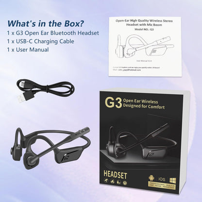 BANIGIPA Bluetooth Headset with Microphone, Open Ear Headphones with Mic, Noise Cancelling Bluetooth Headphones for Phone Computer, Wireless Headset Multipoint Connection & Mute Button for Working-16H