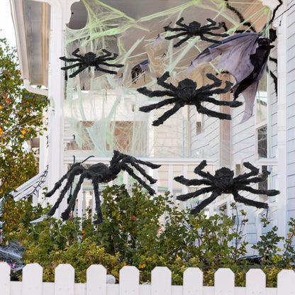 BEIGUO 5pcs Halloween Spider Set: Giant Hairy Spider with Red Eyes, Bendable Legs - Scary Decorations for Patio, Yard, Garden, House (30", 20", 12")