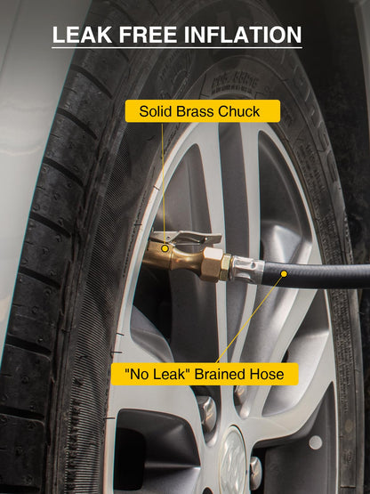 AZUNO Digital Tire Inflator with Pressure Gauge, 200 PSI, Heavy Duty Air Compressor Accessories, with Rubber Hose Lock on Air Chuck and Quick Connect Coupler, Comes with a Portable Carrying Box