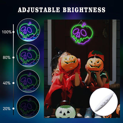 WLHOPE Halloween Neon Sign - Dimmable Skull Apple Wall Decor Light, USB Connectivity for Bedroom, Bar, Shops, Party Decoration