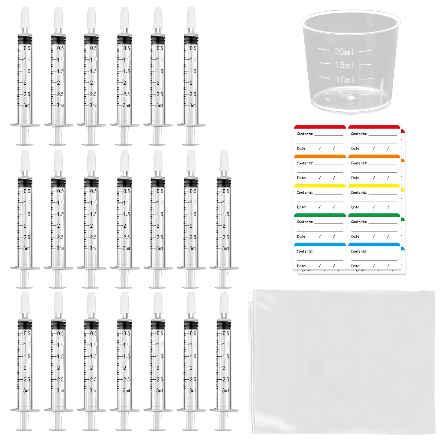 42 Pcs Colostrum Collector Kit, 20 Sterile Sealed Breast Milk Collector(3 ML) - Syringe No-needle with Sealed Caps 20 Stickers 1 Colostrum Collection Measuring Cup(20ml) 1 Slide Lock Storage Bag for Breastfeeding