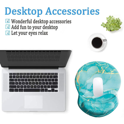 HEVITDA Mouse Pad Ergonomic Mouse Pad with Wrist Support Pain Relief Comfort Wrist Rest Pad with Non-Slip PU Base for Gaming, Home, Office & Travel, Green Marble