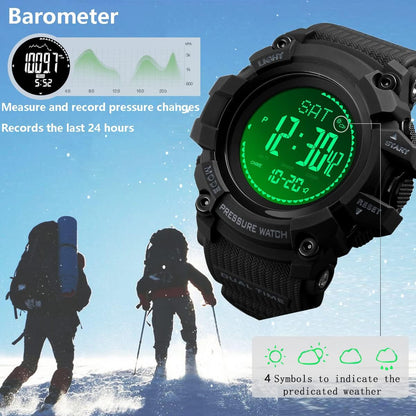 AOSLSI Watch Compass, Altimeter Barometer Thermometer Temperature, Pedometer, Military Army Waterproof Outdoors Sport Digital Watch for Men