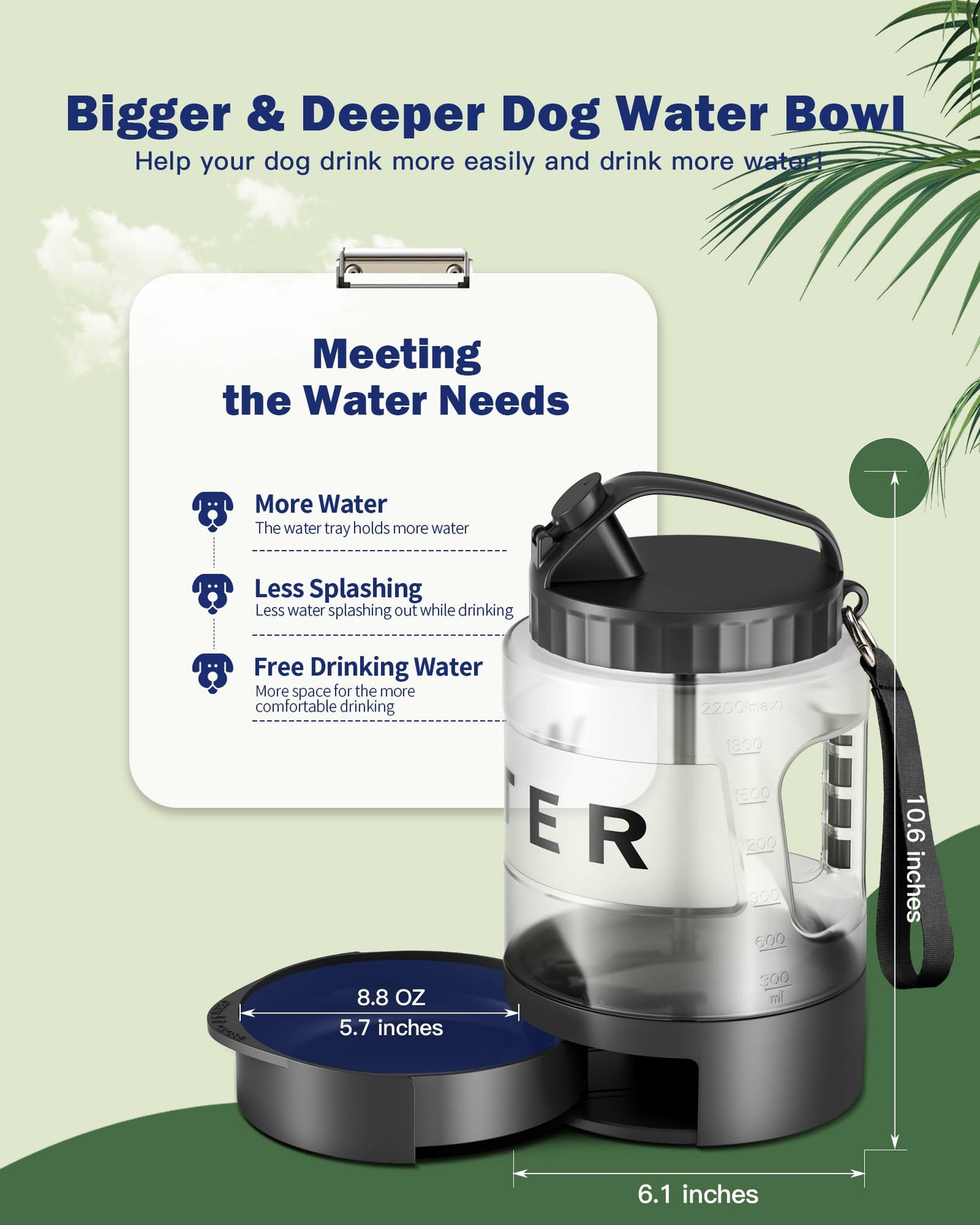 77oz Large Dog Water Bottle - Portable Travel Dog Water Dispenser & Bowl - Leak-Proof Pet Water Jug for Hiking, Camping, Walking & Car Trips, Black