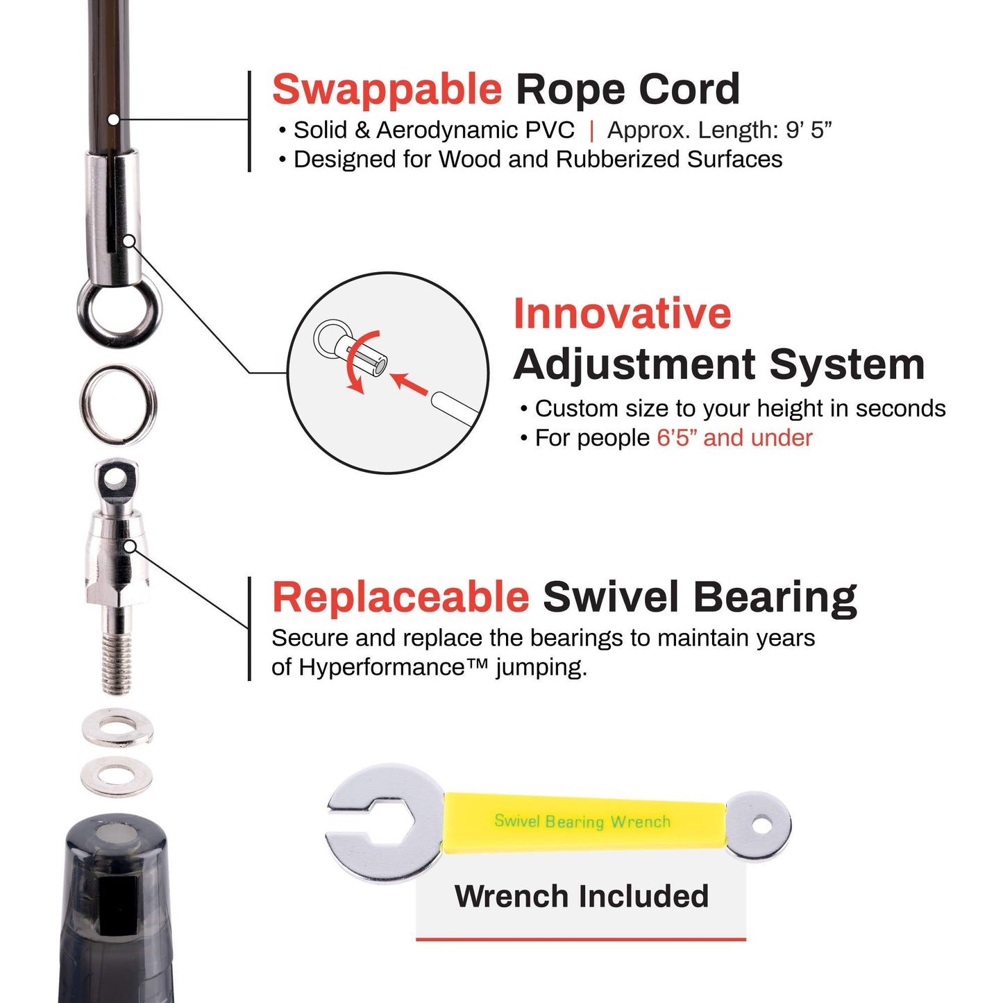 Buddy Lee Jump Ropes Rope Master Yellow Black Original Ball Bearing Jump Rope, 9” HD Plastic Handles. Perfect Jump Rope for Fitness, CrossFit Gym, Endurance Jumping, Cross Overs, Extreme Jumping