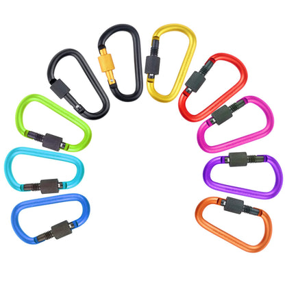 IEBUOBO 10 Pack Aluminum D Ring Key Rings Hiking Clips Locking Carabiner for Hiking Camping Fishing and Outdoor Use，Clips with Screw Gate Multicolored
