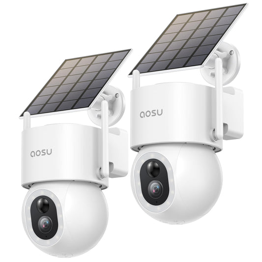 AOSU Solar Security Cameras Wireless Outdoor - 3K 5MP Home Security Camera, 360° Panoramic View, 400-Lumen Floodlight Camera, Color Night Vision, WiFi Cameras, Auto Tracking, AI Human Detection,2 Pack