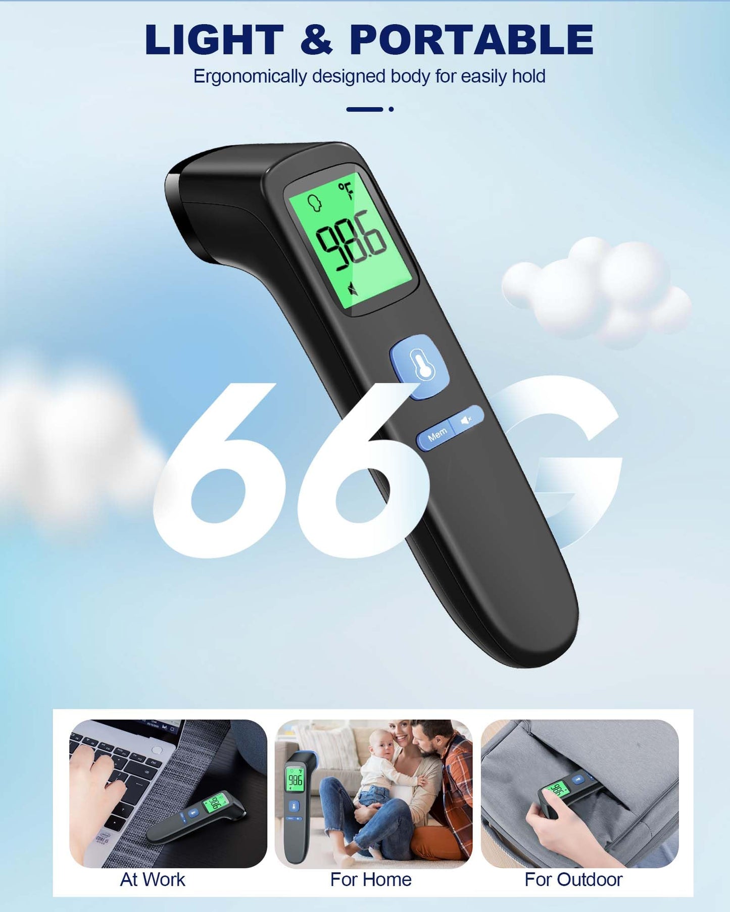ANMEATE No-Touch Forehead Thermometer for Adults, Infrared Digital Thermometer for Kids, Touchless Baby Thermometer, Accurate Reading with Large Display, Mute Mode, Memory Recall, Fever Alarm