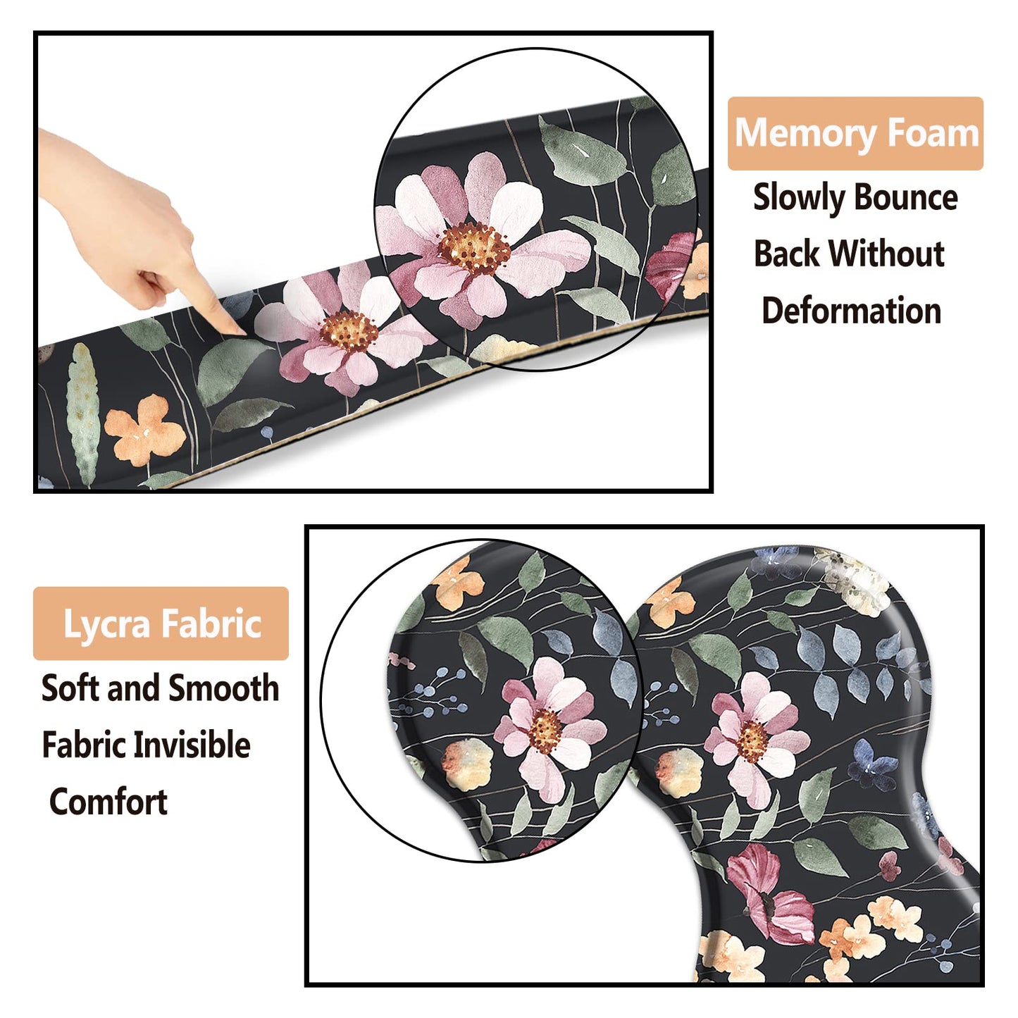 ArtSo Keyboard Wrist Rest Mouse Pad Wrist Support Ergonomic, Memory Foam Mousepad Non-Slip Base Comfortable Easy Typing Pain Relief, Flowers Plants