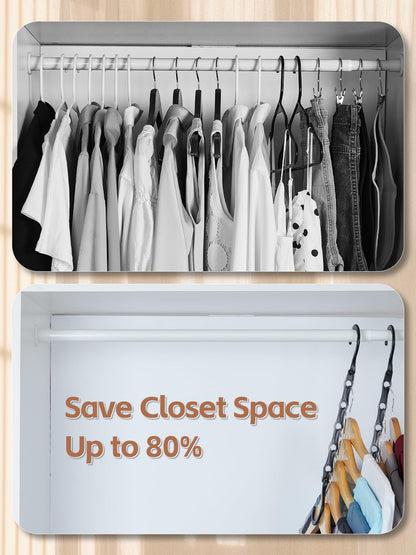 HOUSE DAY Black Magic Space Saving Hangers 10 Pack, Premium Smart Hanger Hooks, Sturdy Cascading Hangers with 5 Holes for Heavy Clothes, Closet Organizers and Storage, College Dorm Room Essentials