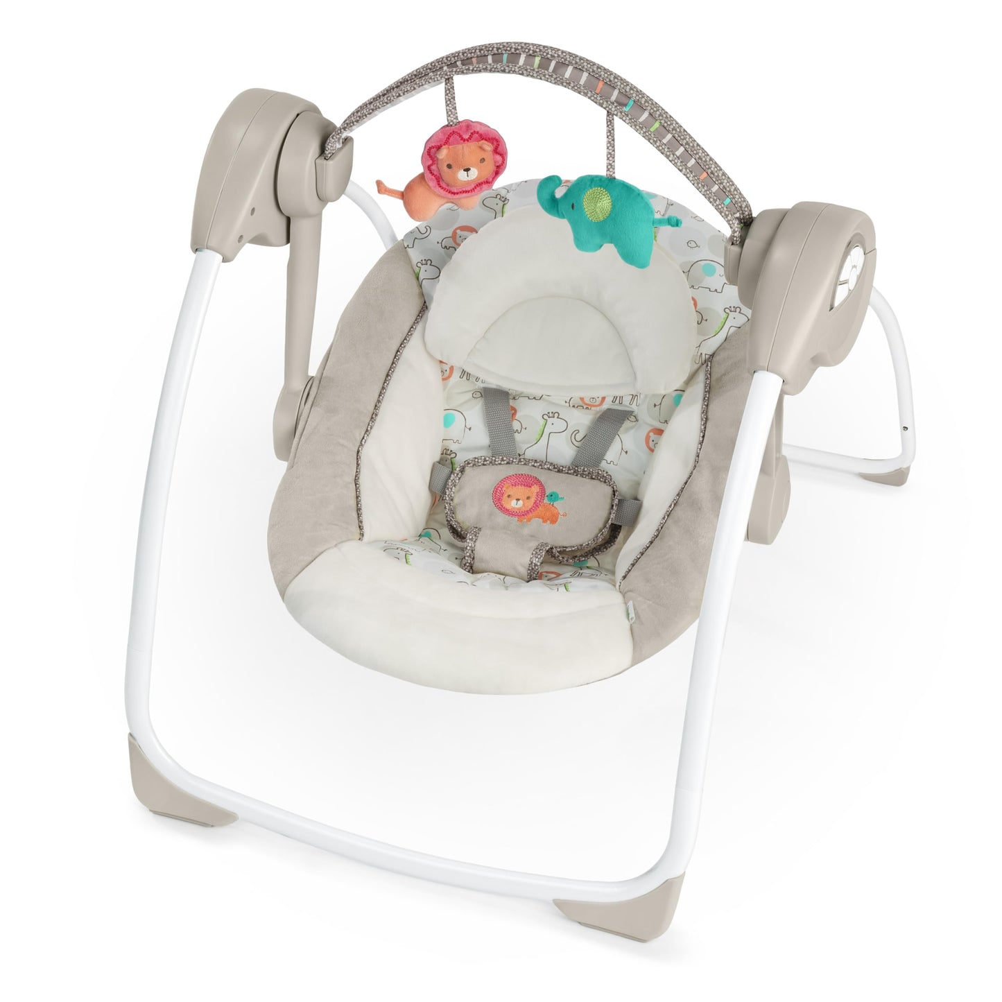 Ingenuity Soothe 'n Delight Compact Portable 6-Speed Plush Baby Swing with Music, Folds Easy, 0-9 Months 6-20 lbs (Cozy Kingdom)