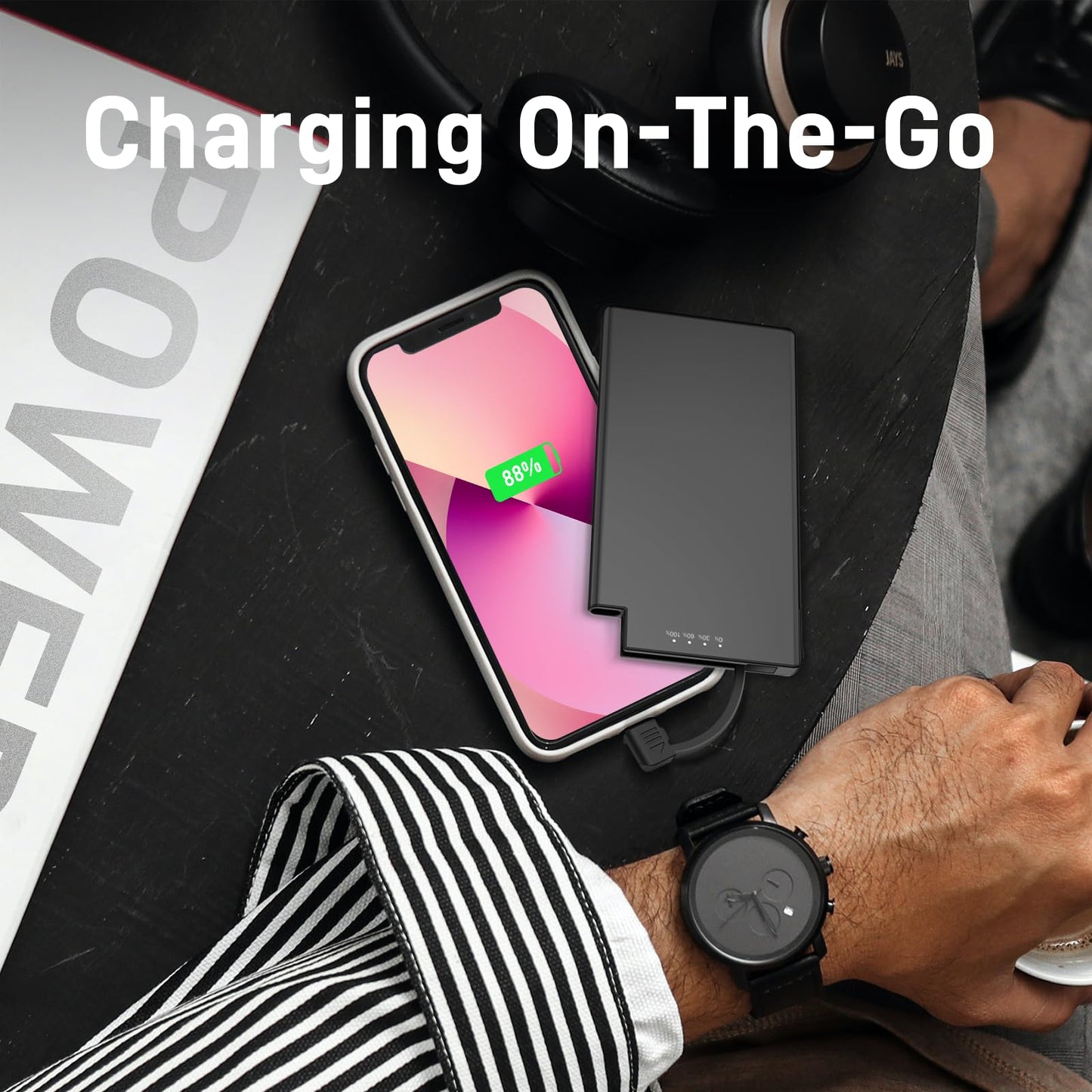 Auskang Slim Power Bank for Travel-5000mAh USB C Portable Charger Built in Cable- Airplane Safe Thin Battery Pack Compatible with iPhone16 15 Devices Samsung Google Pixel Android Phones