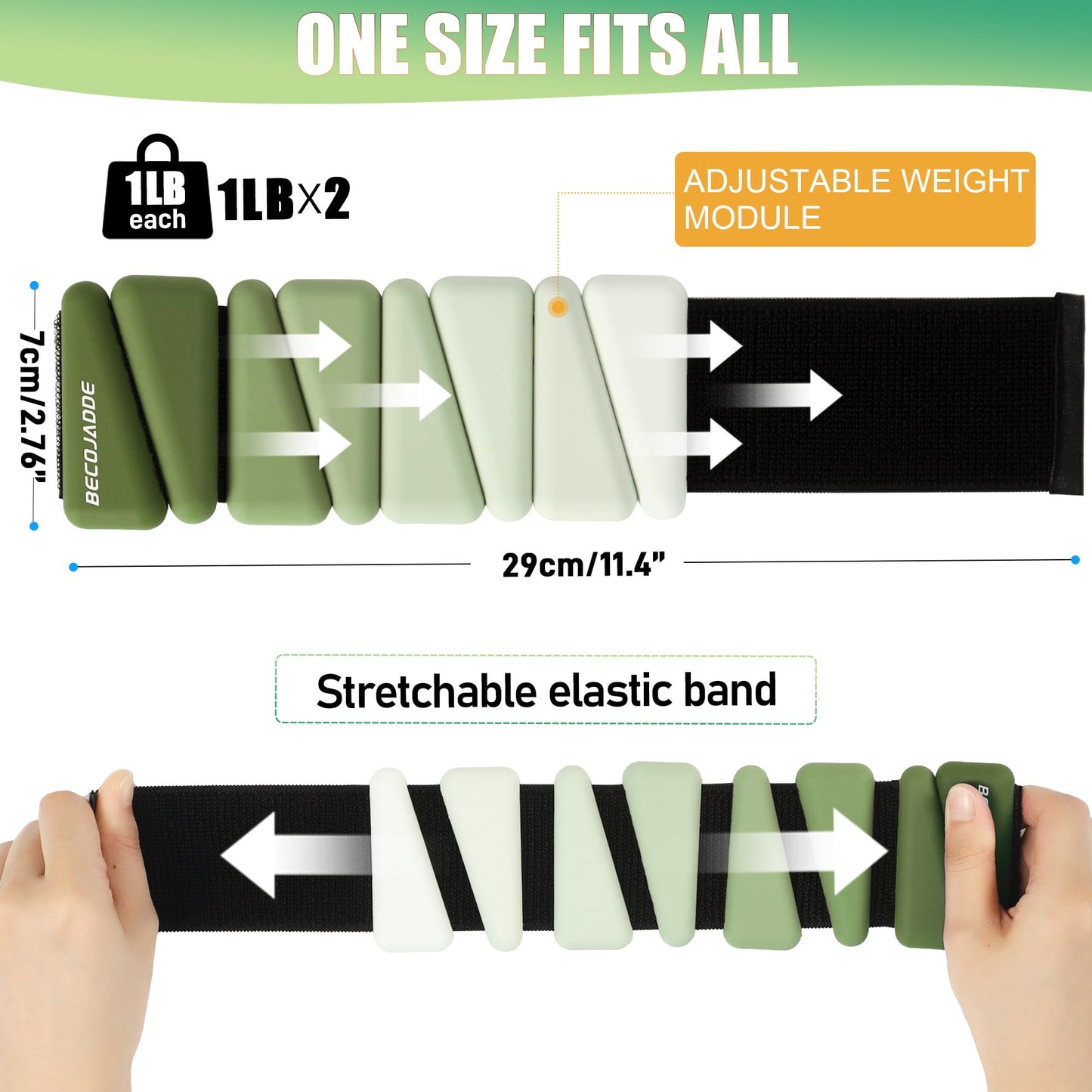 BECOJADDE Wrist Weights for Women At Home 1Lb Ankle Weights Set of 2 Adjustable Weighted Wristbands Arm Leg Weights for Women Men Suitable for Walking Swimming Running Pilates Yoga Gym, Green