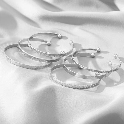 IFKM Silver Bangles Bracelets For Women, Silver Plated Multi Layer Stackable Cuff Bracelet Set, Trendy Elegance Charms Non Tarnish Minimalist Textured Boho Jewelry Gift for Women