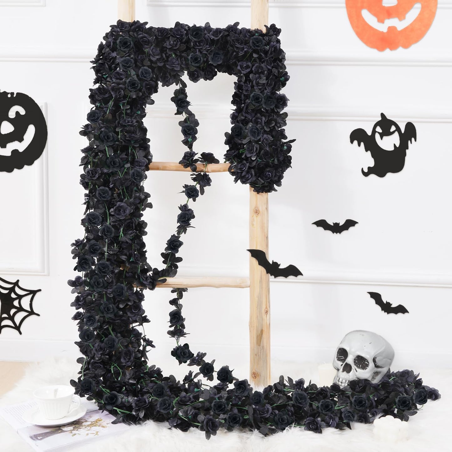 BLEUM CADE 2Pcs 16.4Ft Flower Garland Artificial Rose Vines for Bedroom, Cute Fake Hanging Flower Vines Floral Garland Decorations for Halloween Wedding Party Wall Room Decor Aesthetic