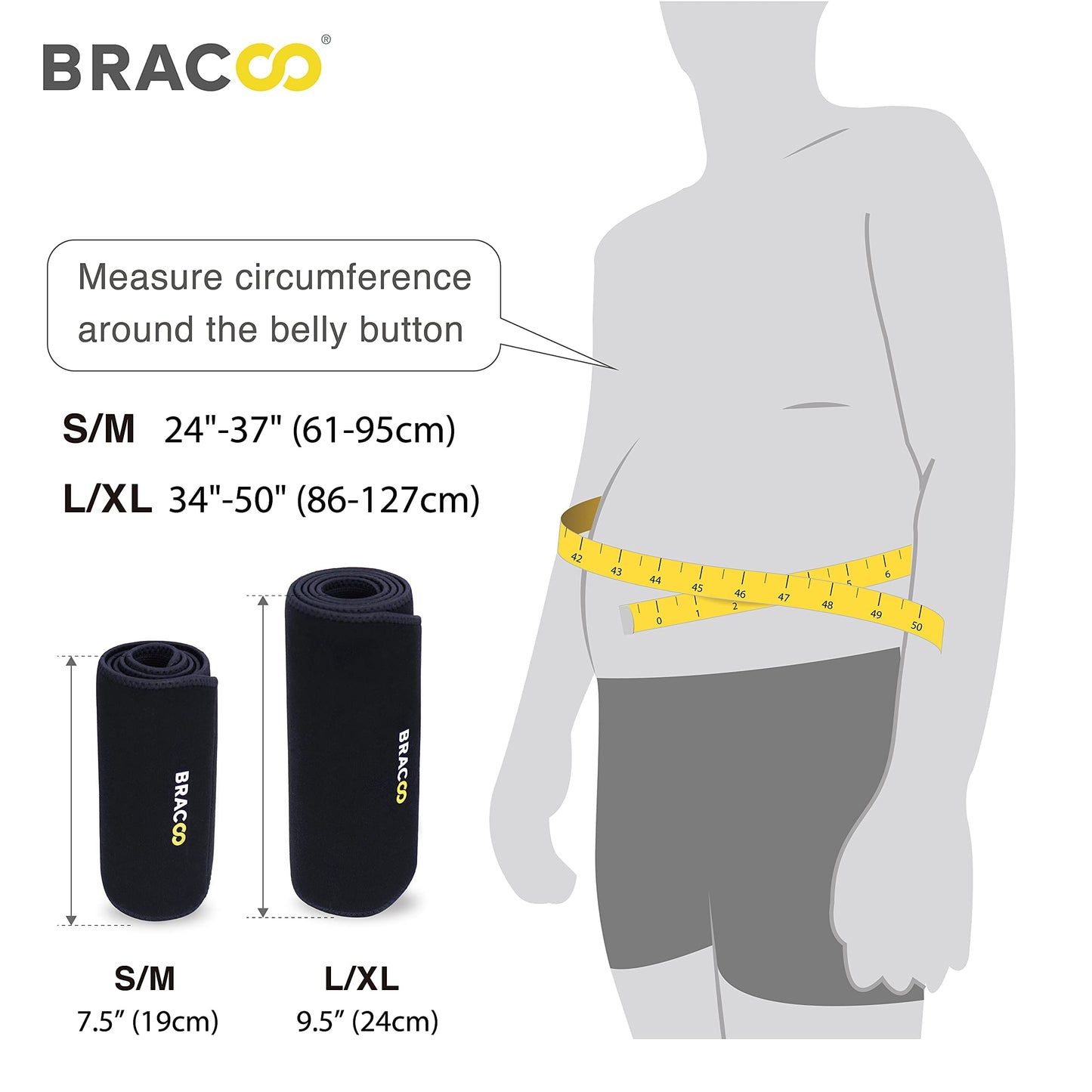 Bracoo Waist Trimmer Wrap,Sweat Sauna Slim Belly Belt for Men & Women-Abdominal Waist Trainer,Increased Core Stability, SE22 Black