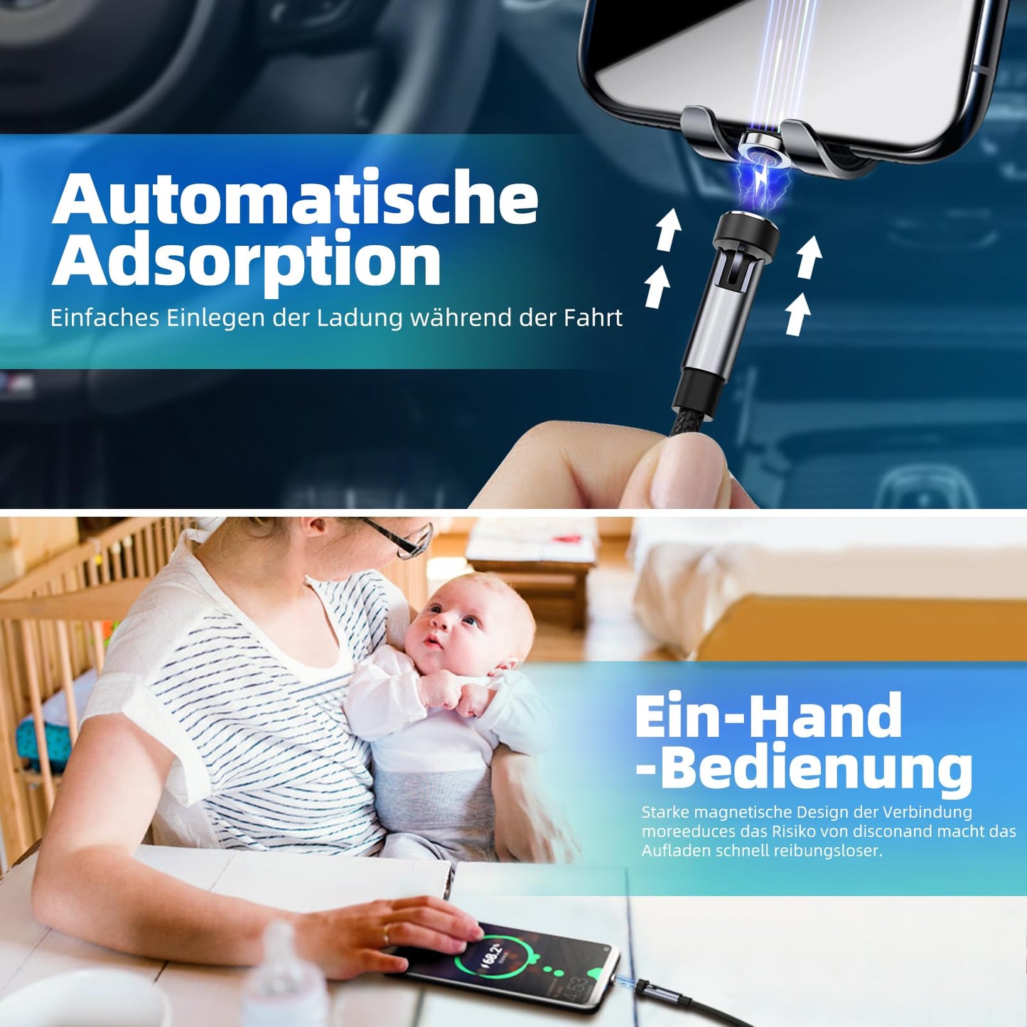 540° Rotation Magnetic Charging Cable, 3 in 1 Magnetic Phone Charger [4-Pack, 3ft/3ft/6ft/10ft] 3A Fast Charging Cable Support Data Transfer USB Magnet Charger Cable for i-P/Micro USB/Type C Device