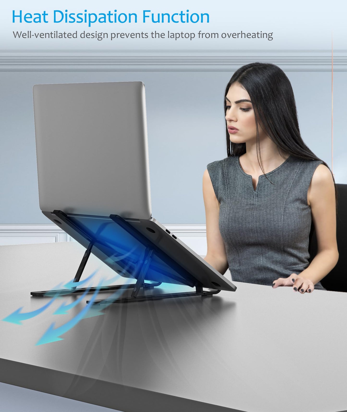 BoYata Laptop Stand, Portable Laptop Holder Computer Stand for Desk, Aluminum Foldable Laptop Riser with 6 Levels Height Adjustment, Compatible with MacBook, HP, Lenovo, Dell, 10-15.6" Laptops (Black)