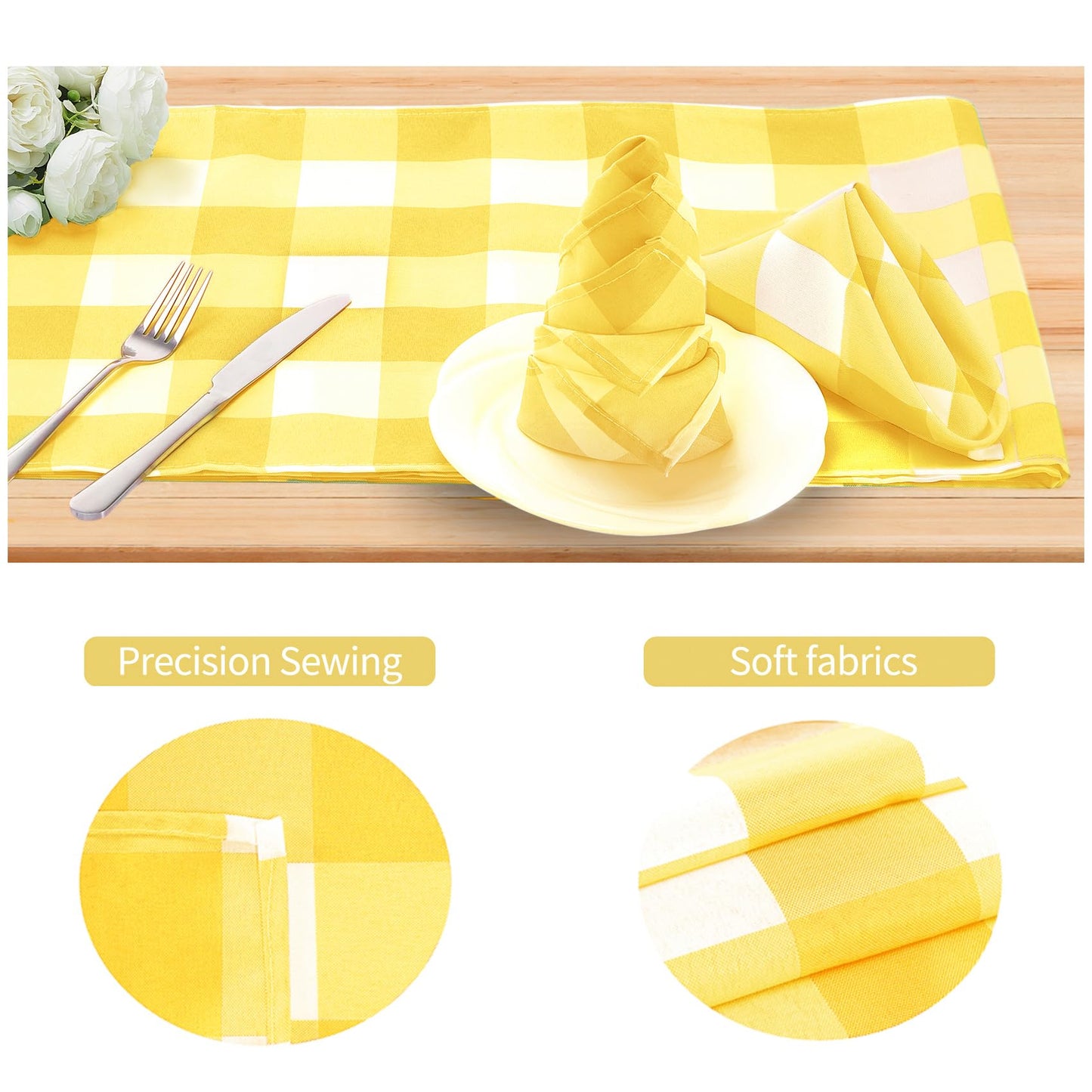 Buffalo Plaid Table Napkins Set of 50 Checkered Cloth Napkins 17x17 inch Washable Dinner Gingham Pattern Napkins Soft Napkins for Wedding Party Dining Banquet(Yellow and White)