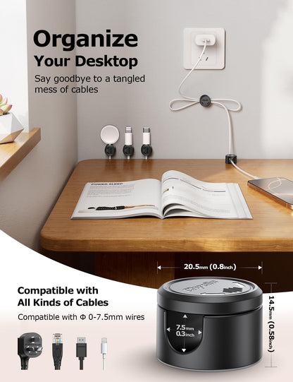 9 Pack Cord Organizer, Chfeila [360°Rotating Twist-Lock] Magnetic Cable Management Clips, Adhesive Phone Charging Keeper Wire Cord Holder for Nightstand/Car/Wall, Office Desk Accessories Decor (Black)