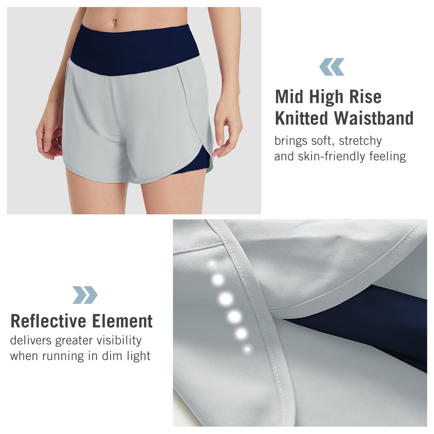 baleaf Athletic Running Shorts for Women with Pockets 2 in 1 Lightweight Quick-Dry Workout Active Yoga with Liner Light Grey S