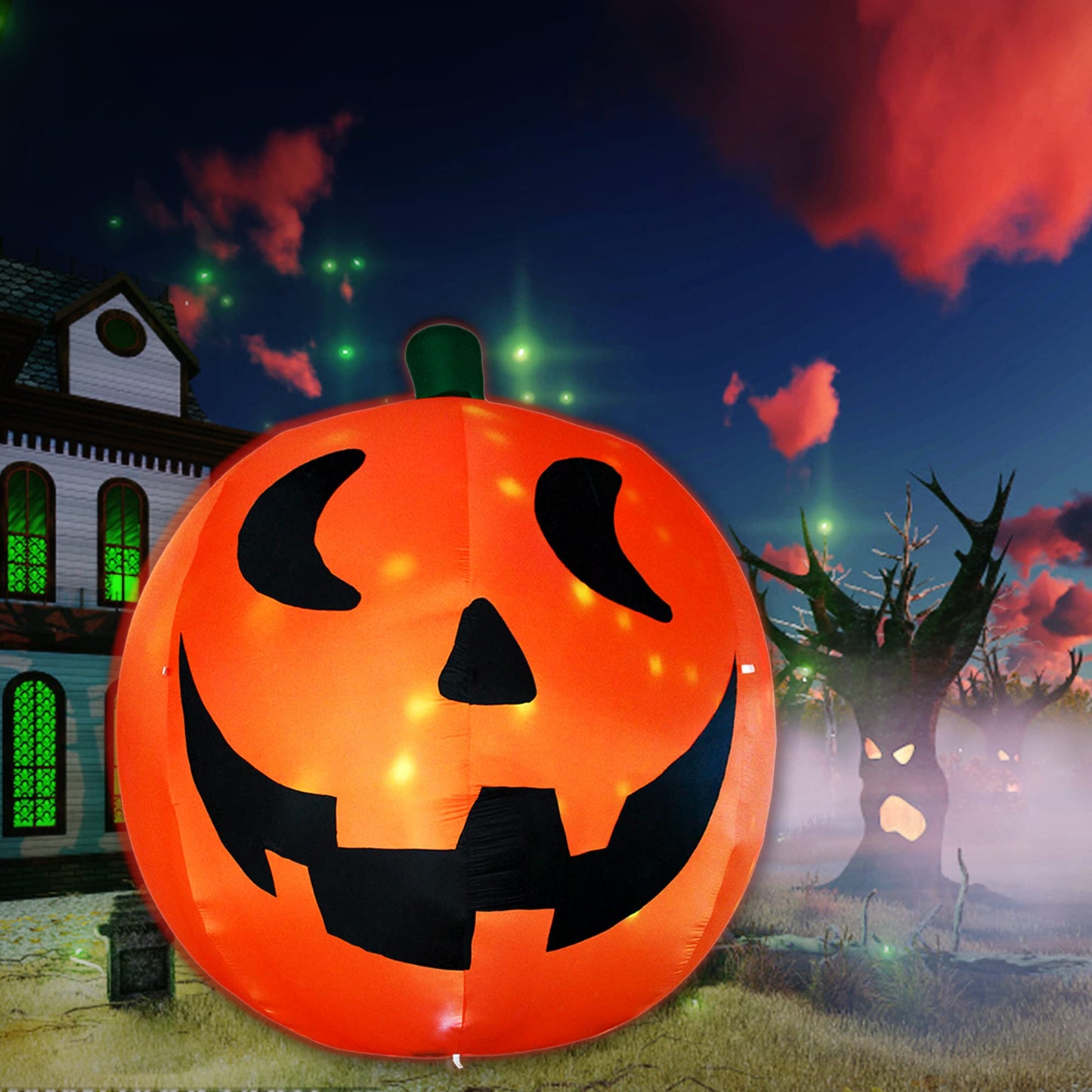 AJY 10 Feet Halloween Inflatable Giant Pumpkin with Build-in LEDs Blow Up Inflatables for Halloween Party Indoor Outdoor Blow Up Decoration Yard Garden Lawn Decorations