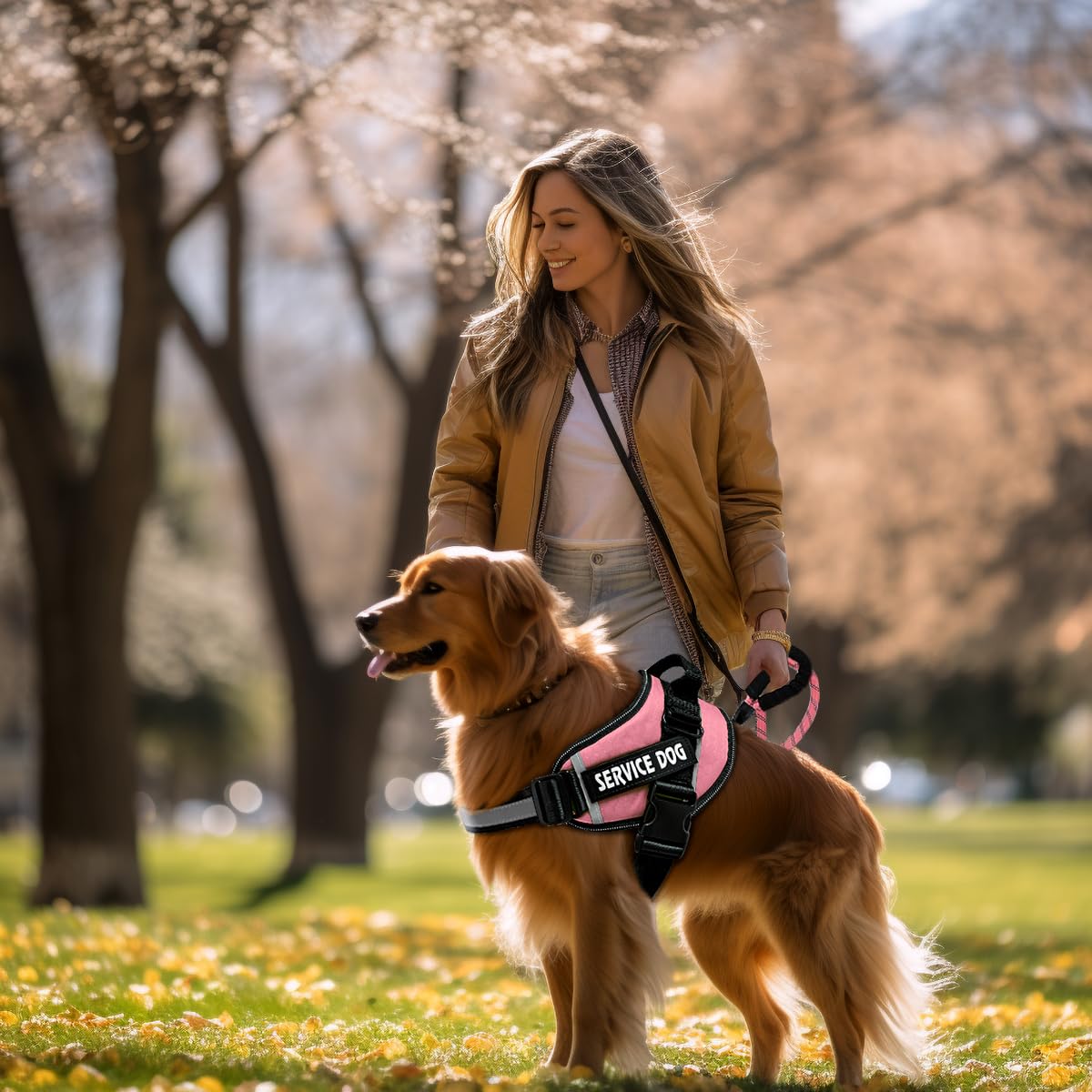 Bcadem Service Dog Vest, 9 Dog Patches No Pull Dog Harness and Leash Set with Handle,Easy On and Off Pet Vest Harness with Night Safe Reflective Straps for Small Medium Large Breed Dogs