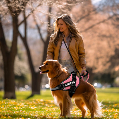 Bcadem Service Dog Vest, 9 Dog Patches No Pull Dog Harness and Leash Set with Handle,Easy On and Off Pet Vest Harness with Night Safe Reflective Straps for Small Medium Large Breed Dogs