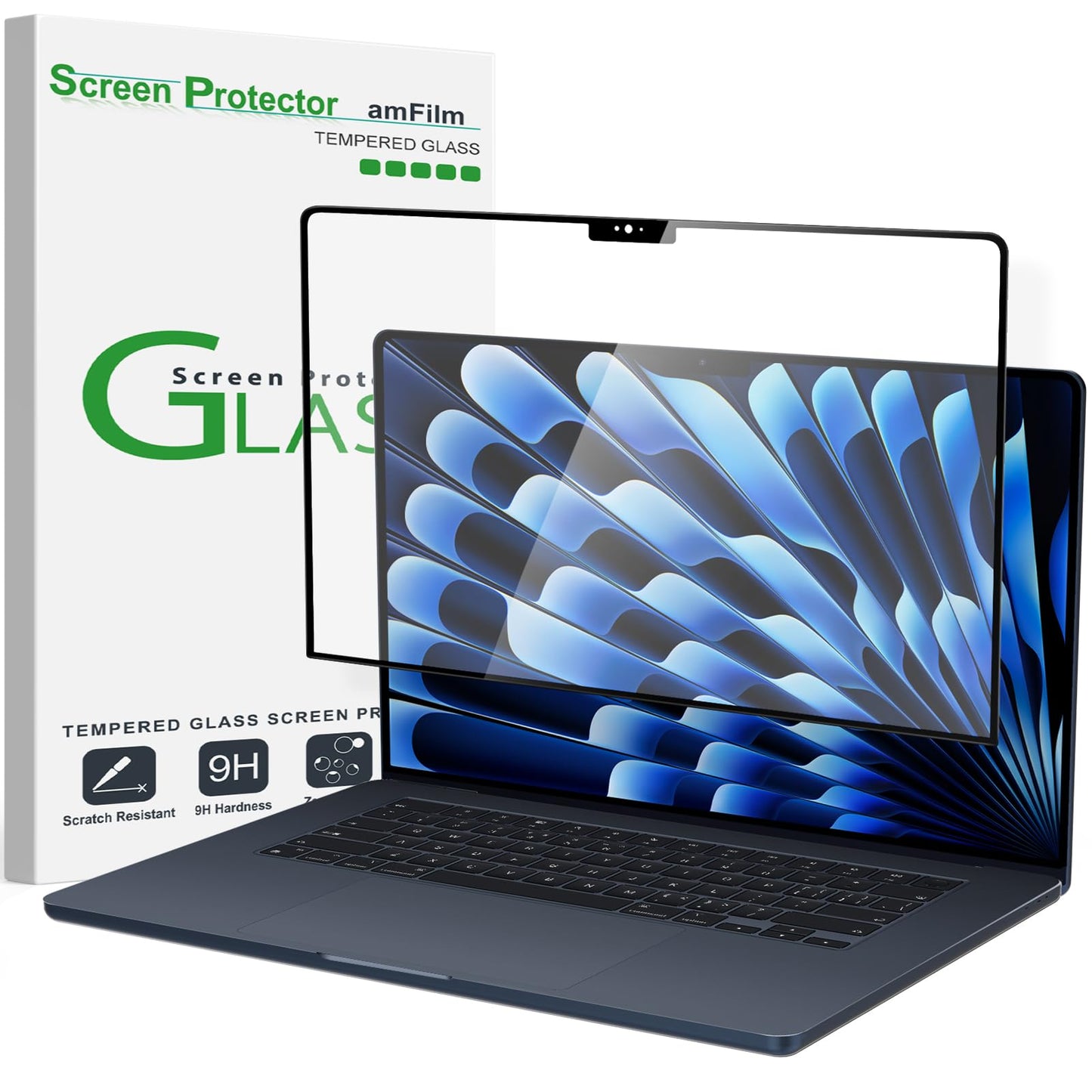 amFilm Designed for MacBook Air 15-Inch (M4 Chip/M3 Chip/M2 Chip, 2023-2025 Released) Tempered Glass Screen Protector [Zero Bubbles][9H Hardness][ Anti-Scratch][ Anti-Fingerprint], 1 Pack