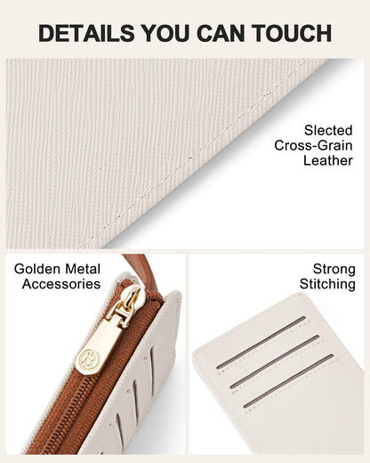 BOSTANTEN Slim Wallet Women RFID Blocking Card Holder Leather Bifold Wallet with Zipper Pocket Beige＆Brown